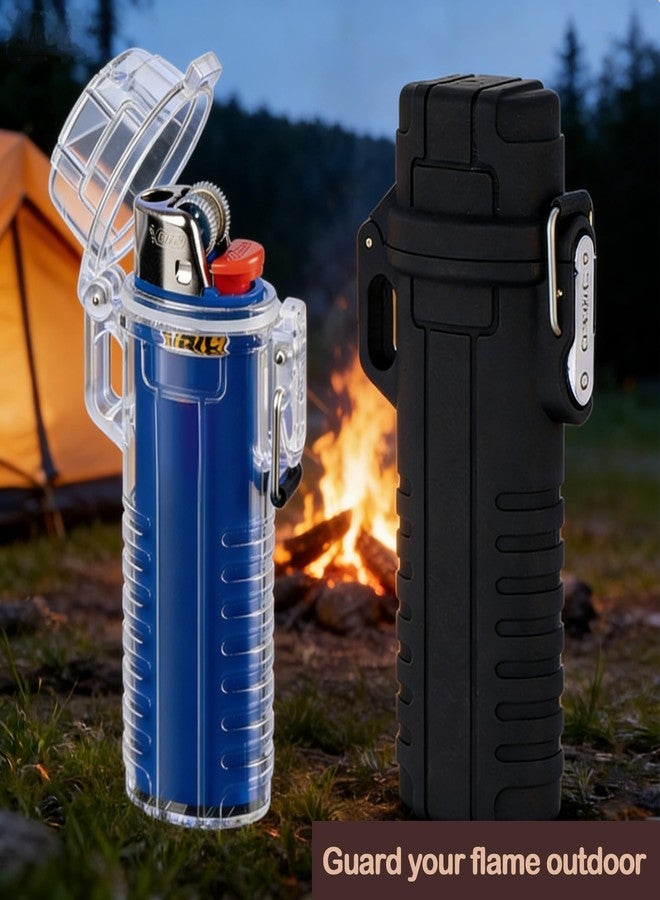 Ciomszan Waterproof Lighter Case Holder for BIC Regular Lighters, Clear and Black, 2 Pack, Hard Plastic Sleeve with Keychain Hole for Outdoor Camping Hiking - Image 2