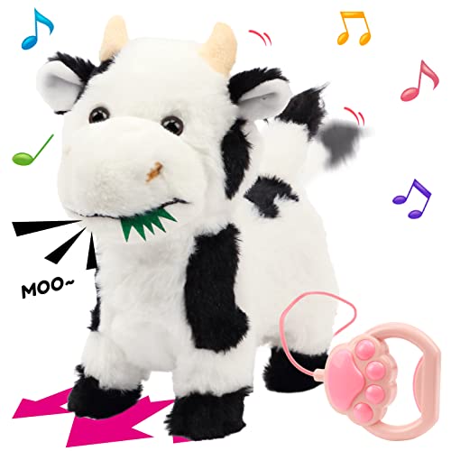 Hopearl Walking Cow Interactive Electronic Pet Singing Toy Remote Control Leash Animated Musical Nodding Moo Wagging Tail Touch Recognition Gifts for Toddlers Birthday 9 - Image 1