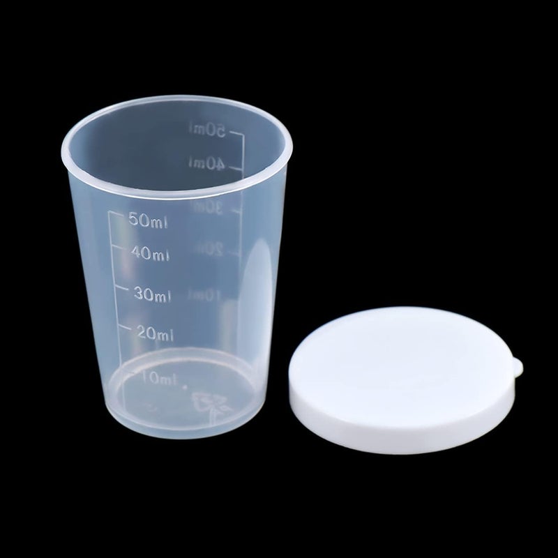 Dadamong 20PCS Plastic Medicine Measuring Cups with Lids, Clear Reusable Graduated Cups Transparent Scale Measuring Cups, Measure Container for Mixed Pills, Liquid Medication (50ML) - Image 2