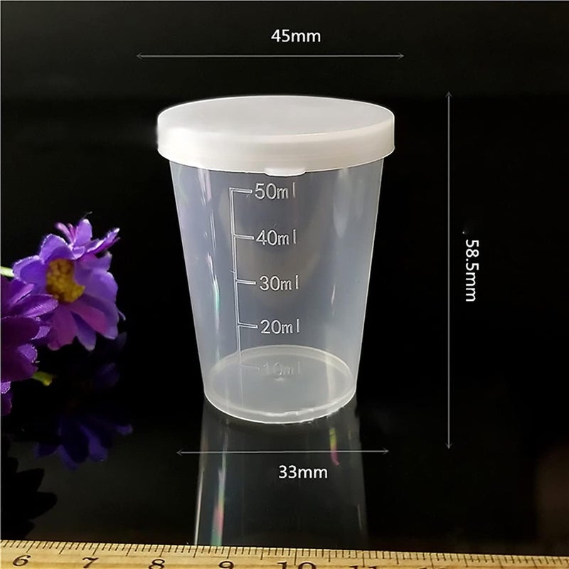 Dadamong 20PCS Plastic Medicine Measuring Cups with Lids, Clear Reusable Graduated Cups Transparent Scale Measuring Cups, Measure Container for Mixed Pills, Liquid Medication (50ML) - Image 3