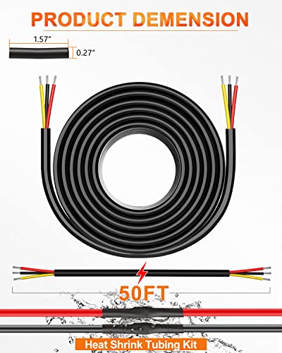 NAOEVO 16 Gauge Wire 3 Conductor Electrical Wire, 16 AWG Stranded PVC Cord, 12V Low Voltage/Tinned Copper/Flexible Cable for Automotive Wiring, Lamp Cord, Marine Cable (50FT) - Image 5