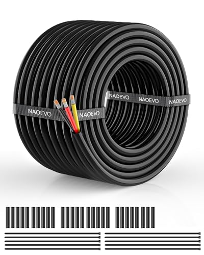 NAOEVO 16 Gauge Wire 3 Conductor Electrical Wire, 16 AWG Stranded PVC Cord, 12V Low Voltage/Tinned Copper/Flexible Cable for Automotive Wiring, Lamp Cord, Marine Cable (50FT) - Image 1