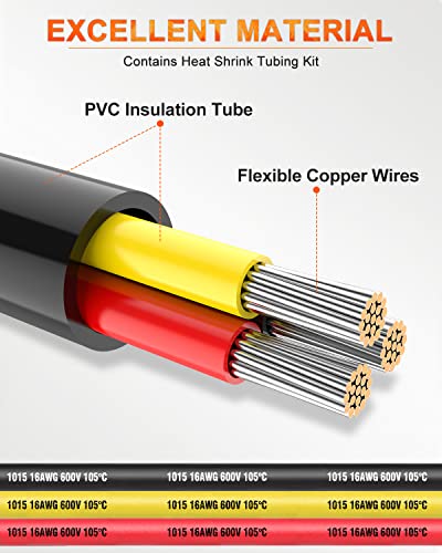 NAOEVO 16 Gauge Wire 3 Conductor Electrical Wire, 16 AWG Stranded PVC Cord, 12V Low Voltage/Tinned Copper/Flexible Cable for Automotive Wiring, Lamp Cord, Marine Cable (50FT) - Image 2