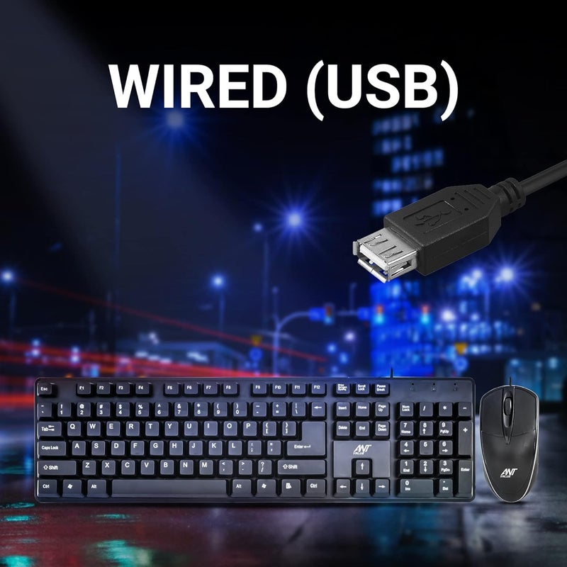 Ant Value Store FKBRI02 Wired Keyboard and Mouse Combo,Full-Size Keyboard and Mouse Combo with Optical 3 Button Mouse, USB Plug-and-Play, Compatible with Desktop, Laptop, Notebook - Black - Image 4