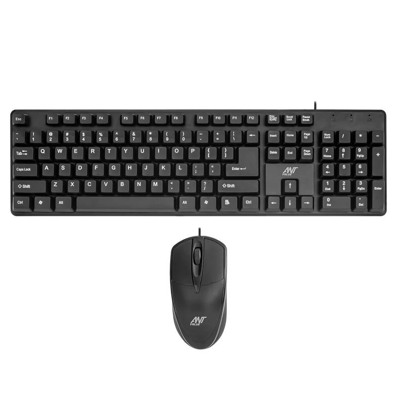 Ant Value Store FKBRI02 Wired Keyboard and Mouse Combo,Full-Size Keyboard and Mouse Combo with Optical 3 Button Mouse, USB Plug-and-Play, Compatible with Desktop, Laptop, Notebook - Black - Image 1