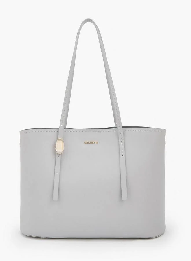 Celeste Textured School Tote Bag With Button Closure - 38x11.5x26.5 CM