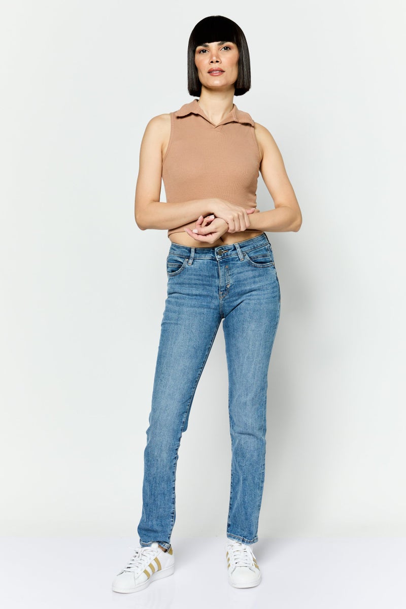 ESPRIT Women Straight Fit Washed Stretchable Jeans, Blue - Image 2