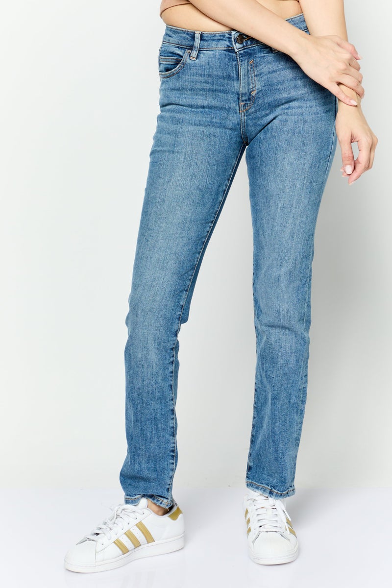 ESPRIT Women Straight Fit Washed Stretchable Jeans, Blue - Image 1