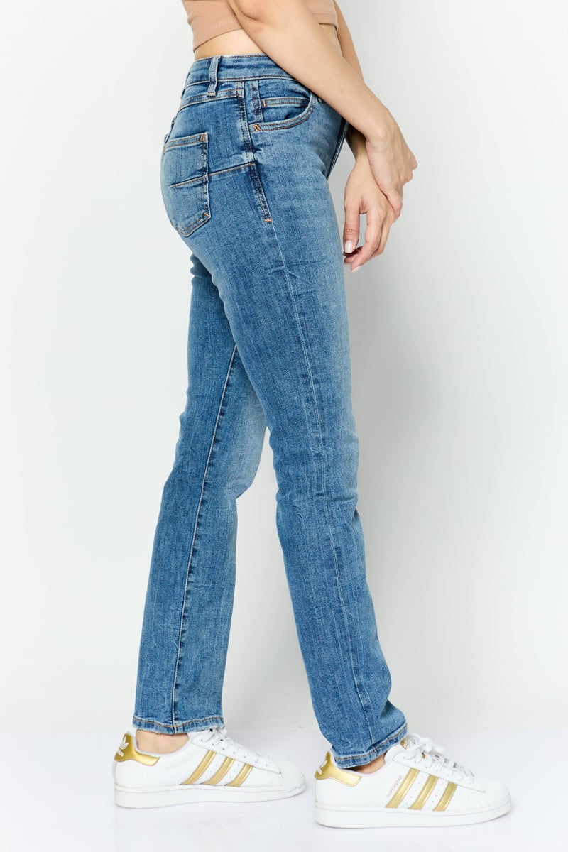 ESPRIT Women Straight Fit Washed Stretchable Jeans, Blue - Image 4