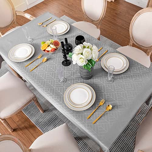 EFFICINATURE Rectangle Tablecloth Jacquard Fabric Table Cloth Geometry Silky Soft Waterproof Washable Oblong Table Cover for Indoor & Outdoor Decoration (60x102 Inch,Light Charcoal) - Image 3