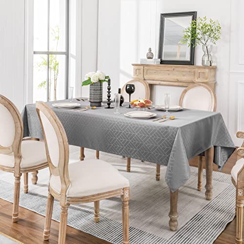 EFFICINATURE Rectangle Tablecloth Jacquard Fabric Table Cloth Geometry Silky Soft Waterproof Washable Oblong Table Cover for Indoor & Outdoor Decoration (60x102 Inch,Light Charcoal) - Image 2