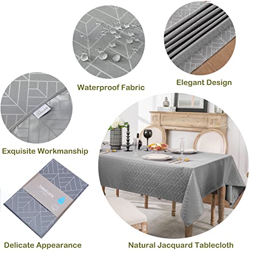 EFFICINATURE Rectangle Tablecloth Jacquard Fabric Table Cloth Geometry Silky Soft Waterproof Washable Oblong Table Cover for Indoor & Outdoor Decoration (60x102 Inch,Light Charcoal) - Image 4