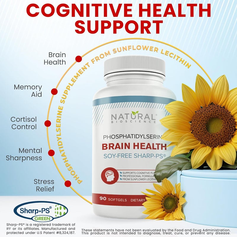 Natural BioScience Soy Free Phosphatidylserine 100mg Softgel  PS Supplement Boosts Memory Focus Problem Solving Cortisol Control Natural Sunflower Lecithin Patented Sharp PSGreen NonGMO 60 Softgels - Image 2