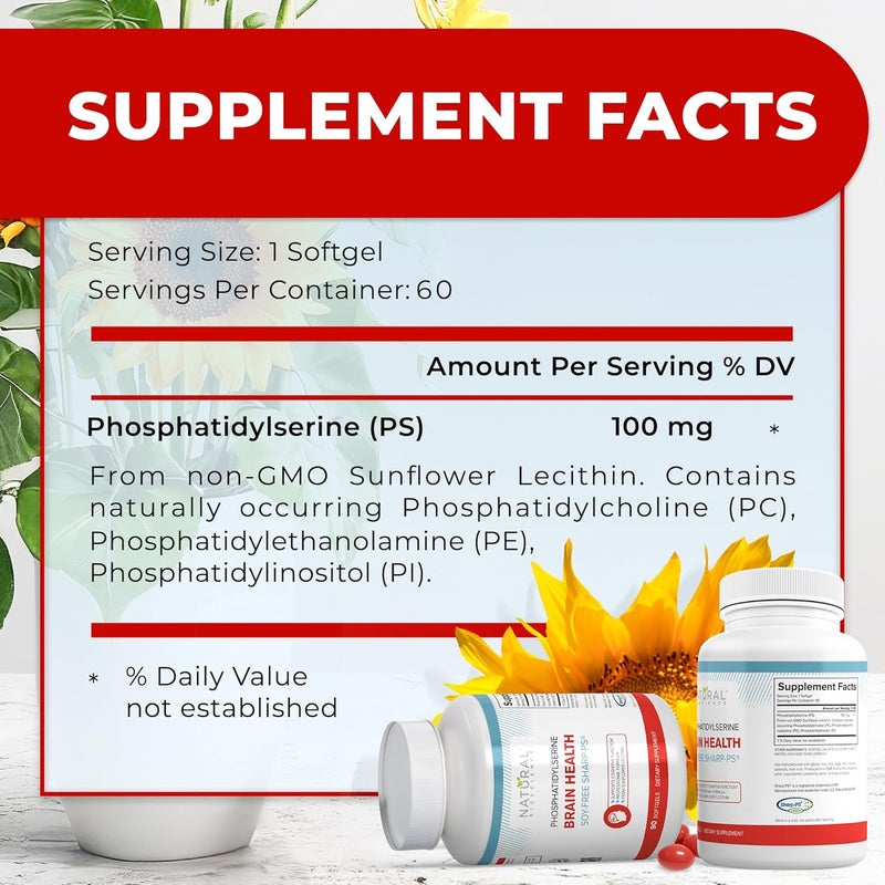 Natural BioScience Soy Free Phosphatidylserine 100mg Softgel  PS Supplement Boosts Memory Focus Problem Solving Cortisol Control Natural Sunflower Lecithin Patented Sharp PSGreen NonGMO 60 Softgels - Image 5