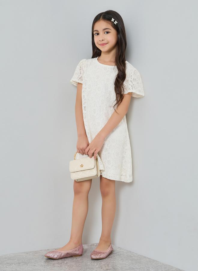 Styli Girls Lace Insert A-Line Dress - Image 1