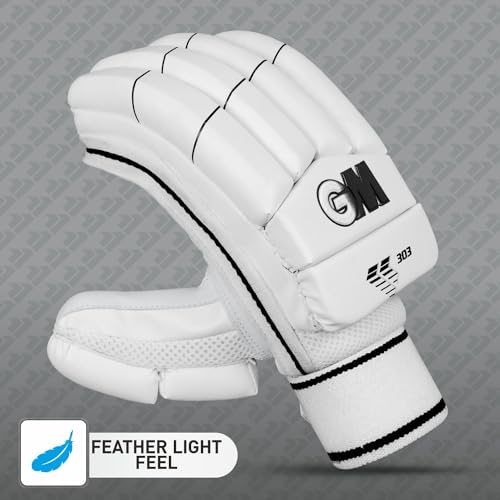 Gunn & Moore GM Leather 303 Cricket Batting Gloves, Size - Mens, Right Hand,White - Image 2