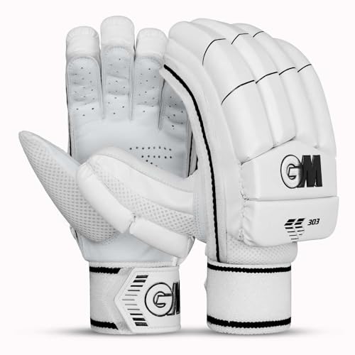 Gunn & Moore GM Leather 303 Cricket Batting Gloves, Size - Mens, Right Hand,White - Image 1