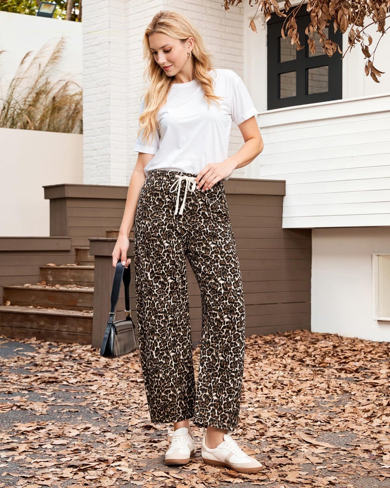 Vetinee Cheetah Print Jeans Women Leopard Jeans for Women Highwaisted Leopard Barrel Pants Women's Pants Bleached Sand Leopard Medium - Image 4