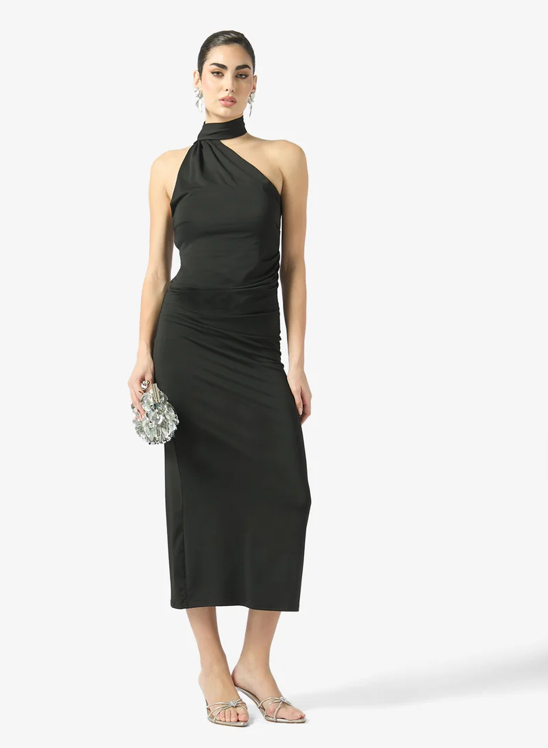 Bandeau Satin Dress with Scarf Detail