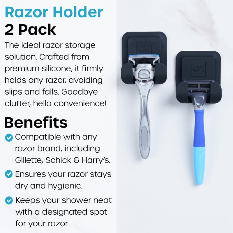 Vanibiss The Man Silicone Razor Holder for Men - Fit Any Razor Secure & Safe - Bathroom Organization Hooks for Shower Wall - Compatible with Gillette, Harry's, Schick & Other Brands (2 Pack) - Image 2