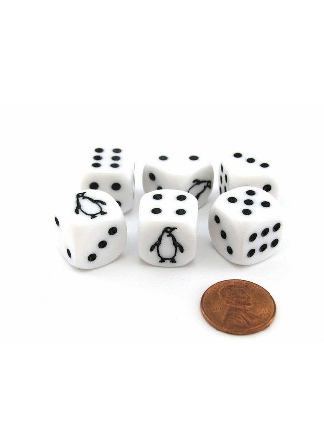 Koplow Games Set Of 6 Penguin 16Mm D6 Round Edged Koplow Animal Dice White With Black Pips - Image 1