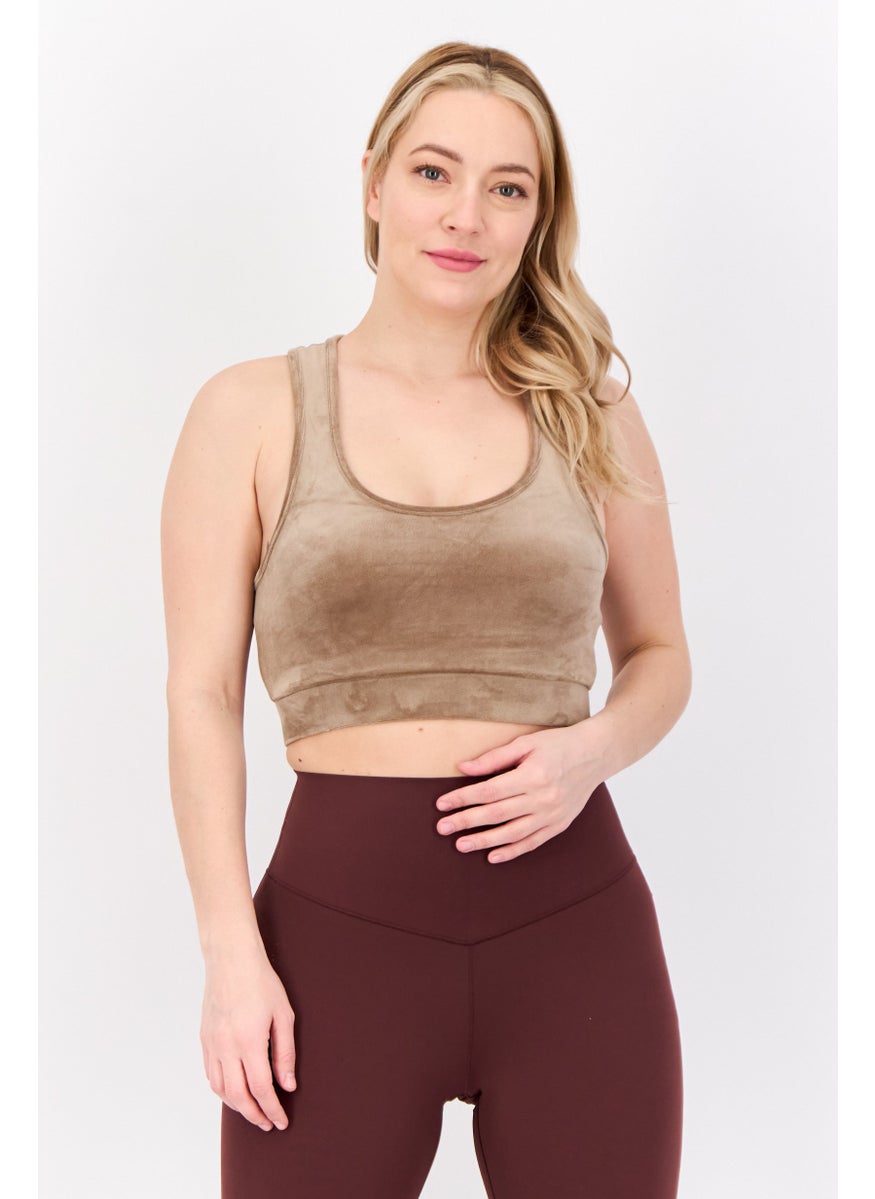 Lefties Women Sportswear Fit Sleeveless Outdoor Crop Top, Tan  - Image 1