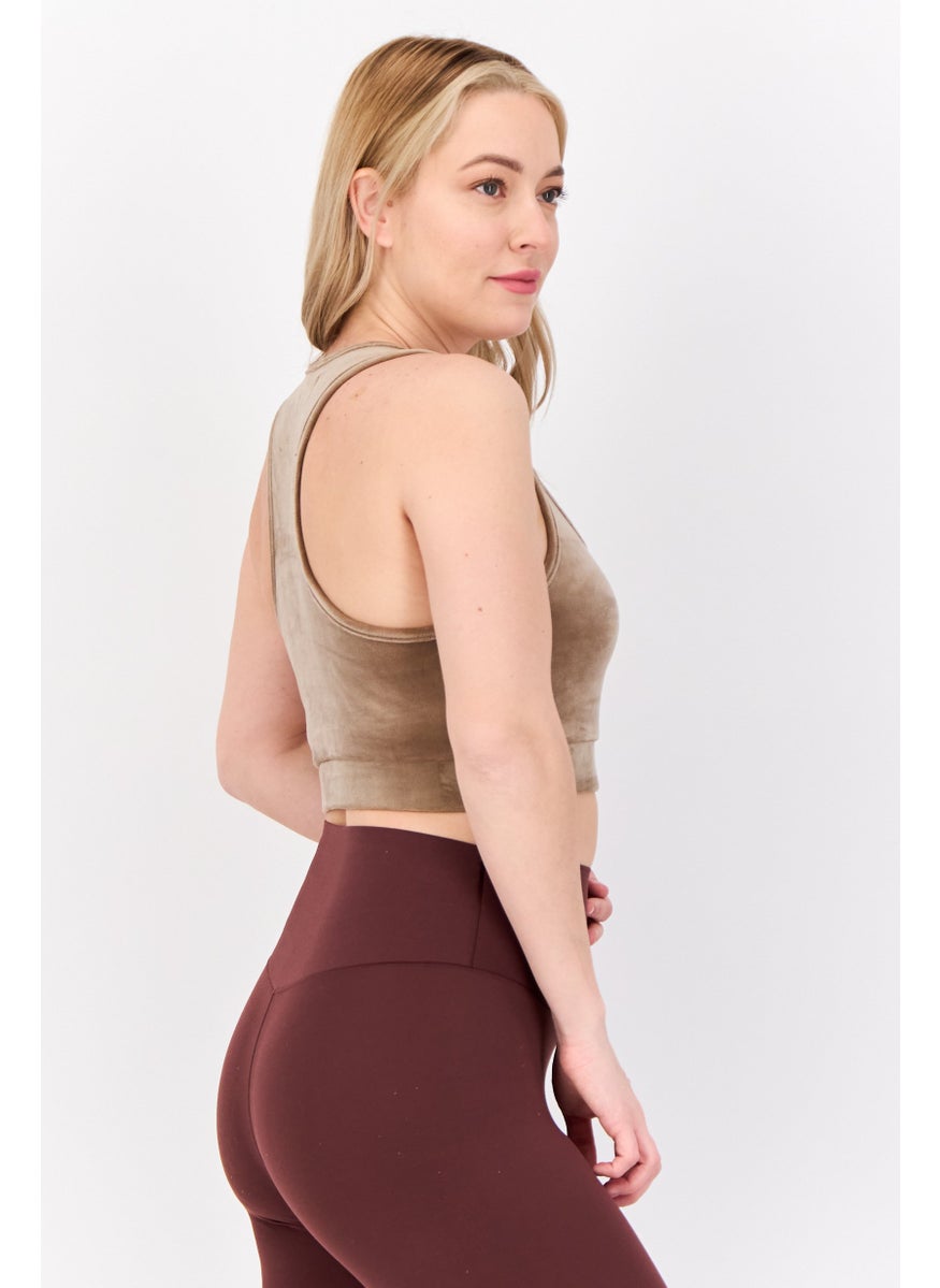 Lefties Women Sportswear Fit Sleeveless Outdoor Crop Top, Tan  - Image 2