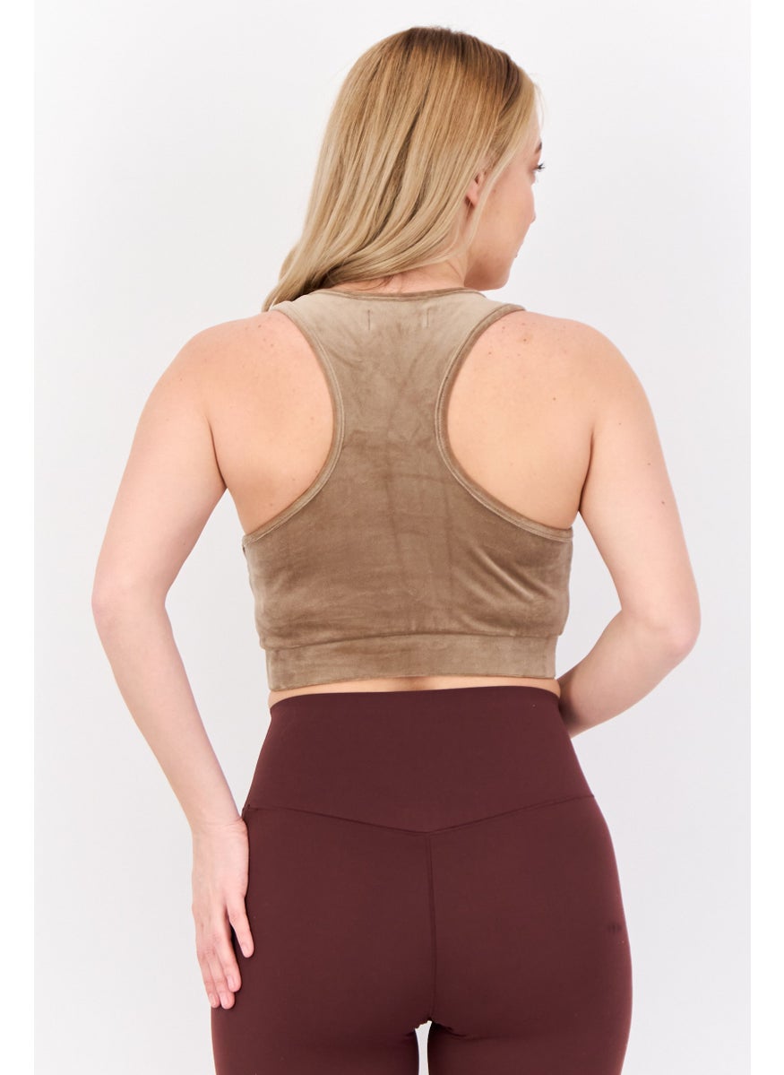 Lefties Women Sportswear Fit Sleeveless Outdoor Crop Top, Tan  - Image 4