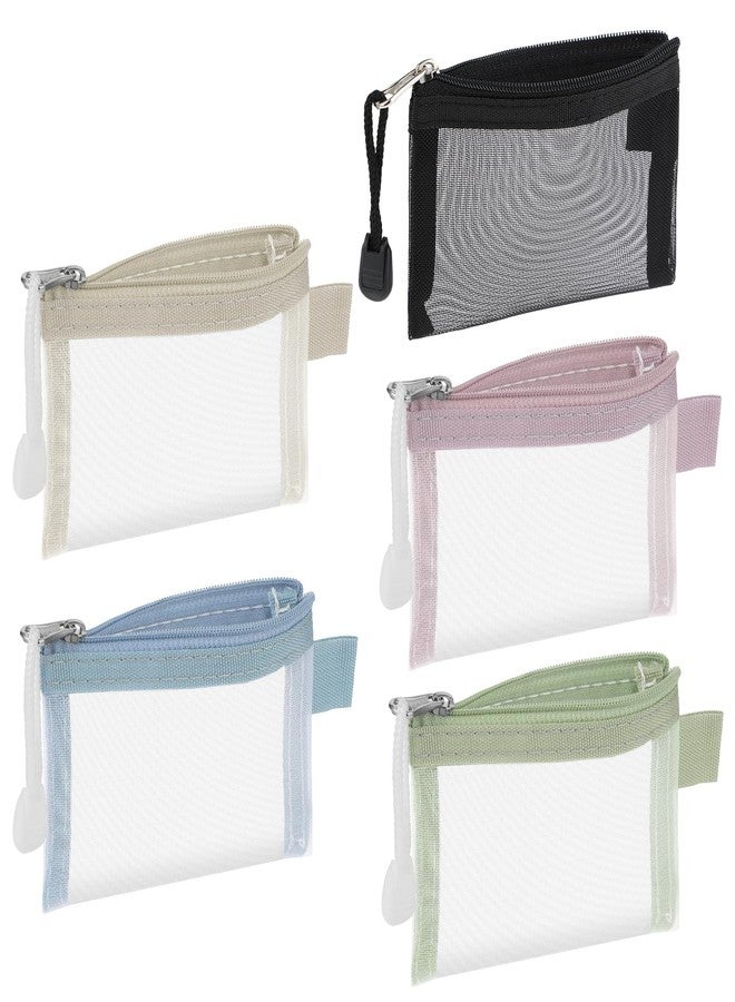 WLLHYF 5 Pack Mini Zipper Mesh Bags 3 x 4.5 Inch Nylon Makeup Organizer Portable Travel Cosmetic Pouch Kit Beauty Accessories Holder Bag Storage Coin Purse for Small Items Key Lipstick Credit Card - Image 1