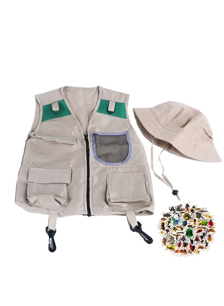 Toys Kids Dress Up & Pretend Play, Outdoor Explorer toy kit, quality washable vests for boys and girls with 50 realistic insect stickers(Suitable for children 110cm-135cm tall)