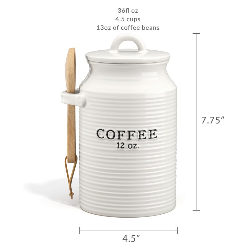 Barnyard Designs Coffee Canister for Kitchen Counter, Decorative Ceramic Coffee Container, Rustic Farmhouse Canister Jar, White (Coffee) - Image 4