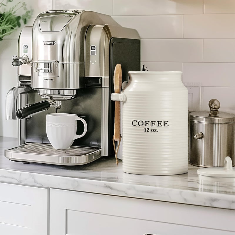 Barnyard Designs Coffee Canister for Kitchen Counter, Decorative Ceramic Coffee Container, Rustic Farmhouse Canister Jar, White (Coffee) - Image 5