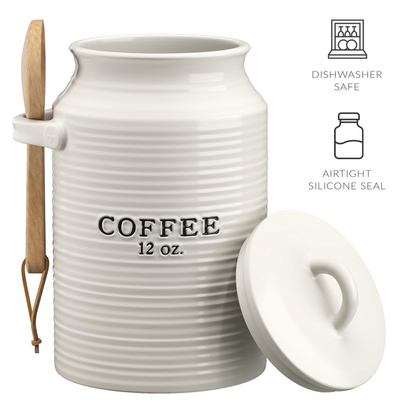 Barnyard Designs Coffee Canister for Kitchen Counter, Decorative Ceramic Coffee Container, Rustic Farmhouse Canister Jar, White (Coffee) - Image 3