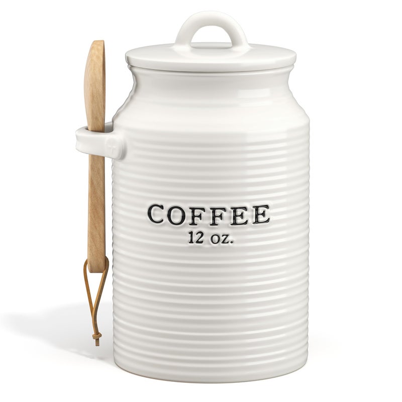 Barnyard Designs Coffee Canister for Kitchen Counter, Decorative Ceramic Coffee Container, Rustic Farmhouse Canister Jar, White (Coffee) - Image 1