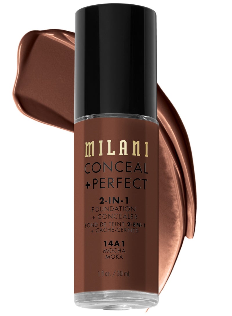 MILANI Milani Cosmetics Conceal + Perfect 2-In-1 Foundation + Concealer 14AI Mocha Moka 30ml – Full Coverage, Lightweight, Long-Lasting, Water-Resistant, Oil-Free, Vegan & Cruelty-Free - Image 1