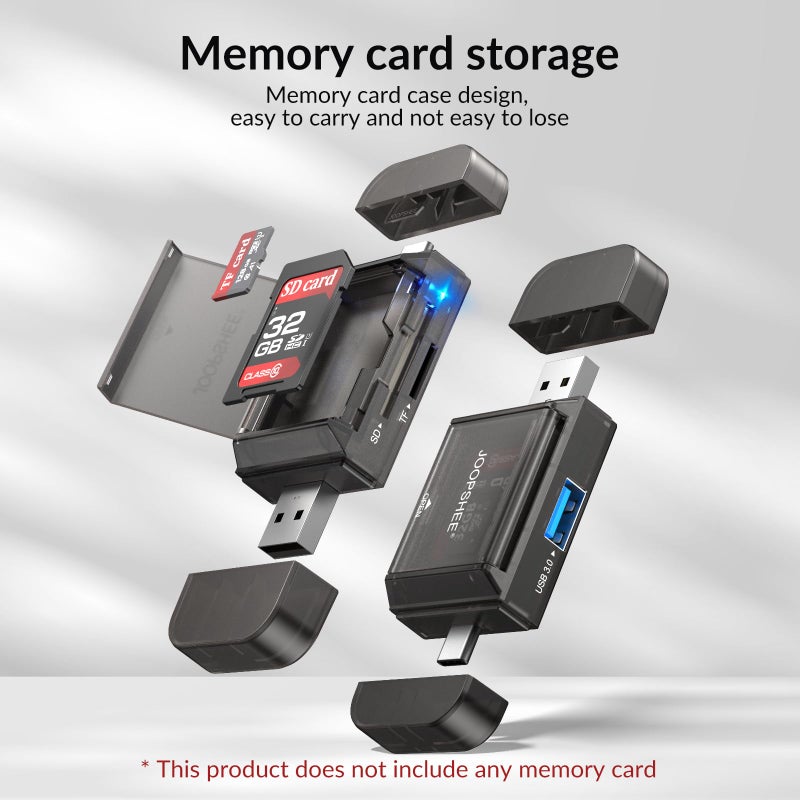 JOOPSHEE 6-in-1 SD/TF Card Reader Adapter with SD Card Storage USB A & Type C Port & USB 3.0 Slots for Micro SD/SDHC/SDXC/MMC Memory Cards, Compatible with PC, MacBook, Chromebook, Android Phone, i-Phone - Image 2