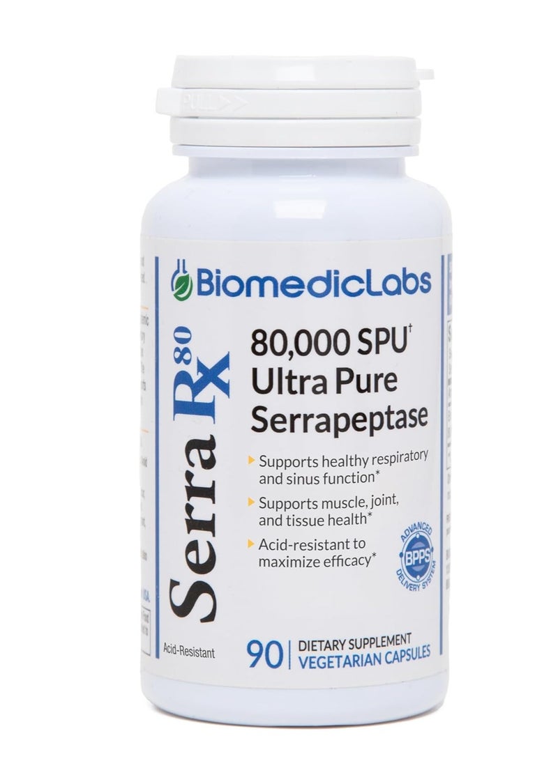 Biomedic Labs RX Serra-RX 80,000 SPU Serrapeptase 90 Veg Capsules