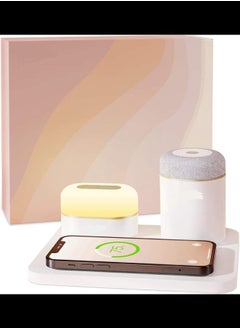 EZVALO 3 in 1 Charging Station with LED Night Light, Portable Bluetooth Speaker, Touch Bedside Table Lamp with Wireless Charger Pad for iPhone Samsung Bedroom Nightstand, Birthday Gifts  - Image 1