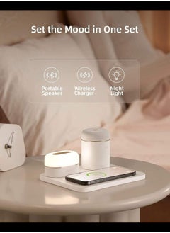 EZVALO 3 in 1 Charging Station with LED Night Light, Portable Bluetooth Speaker, Touch Bedside Table Lamp with Wireless Charger Pad for iPhone Samsung Bedroom Nightstand, Birthday Gifts  - Image 4