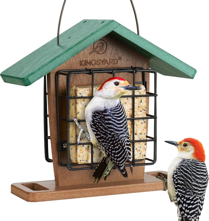 Kingsyard Recycled Plastic Suet Bird Feeder, Premium Birdfeeder with Double Suet Cake Cages, Durable & Weatherproof, Great for Attracting Wild Birds - Image 1