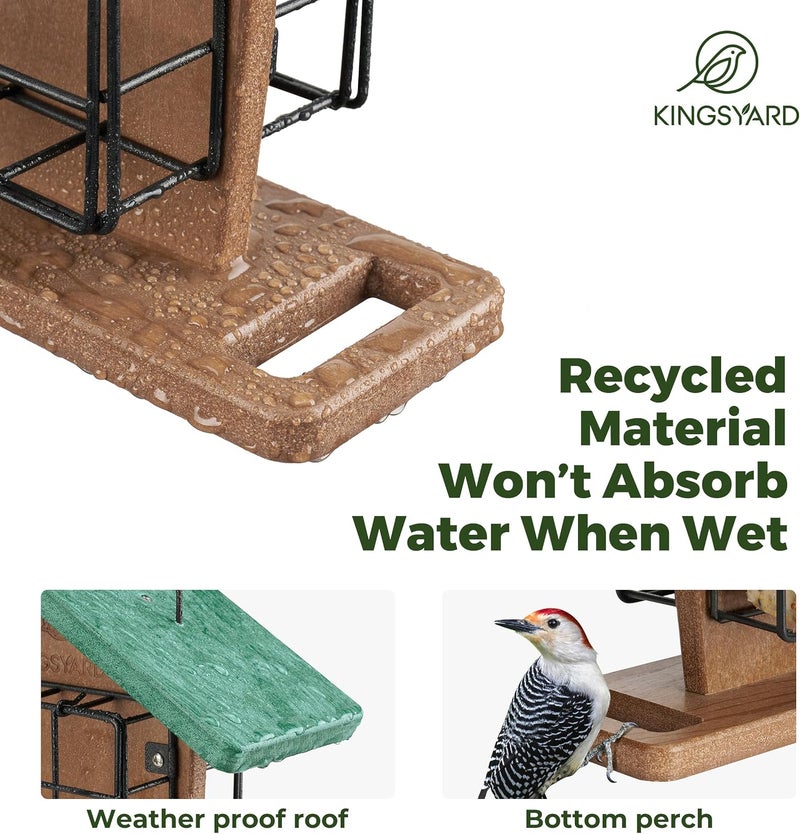Kingsyard Recycled Plastic Suet Bird Feeder, Premium Birdfeeder with Double Suet Cake Cages, Durable & Weatherproof, Great for Attracting Wild Birds - Image 3