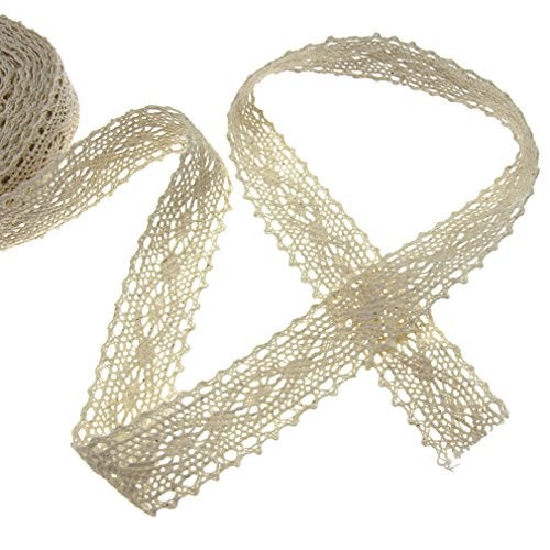 SING F LTD شريط قطن مزخرف بحافة دانتيل من القطن 12م من SING F LTD باللون العاجي العتيق - Image 2