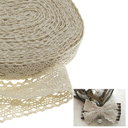 SING F LTD شريط قطن مزخرف بحافة دانتيل من القطن 12م من SING F LTD باللون العاجي العتيق - Image 3