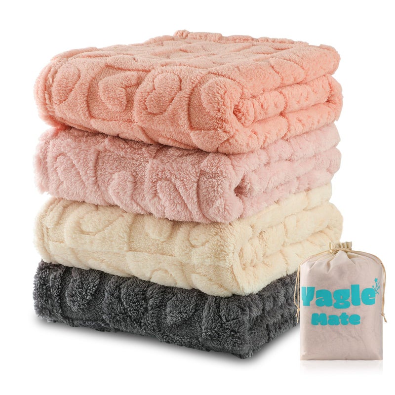 Yagle Mate 4 Pcs Baby Blankets,Fleece Heart Checkered Blanket, Cozy and Fluffy Crib Blankets for Girls, Toddler Receiving Blankets 30Ã—40 Light Pink Sakura Pink White Grey - Image 1