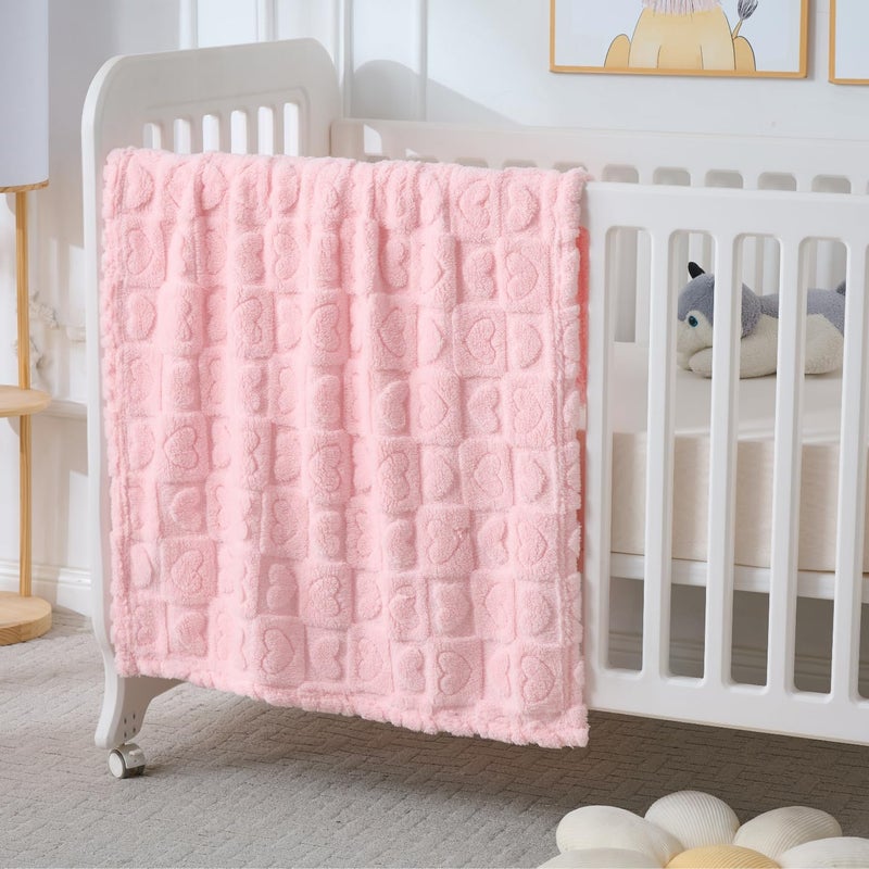 Yagle Mate 4 Pcs Baby Blankets,Fleece Heart Checkered Blanket, Cozy and Fluffy Crib Blankets for Girls, Toddler Receiving Blankets 30Ã—40 Light Pink Sakura Pink White Grey - Image 2