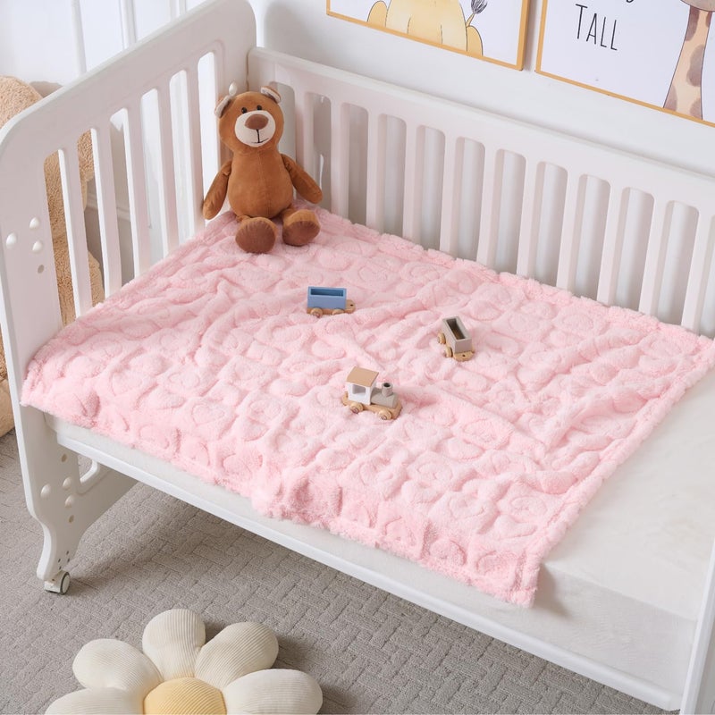 Yagle Mate 4 Pcs Baby Blankets,Fleece Heart Checkered Blanket, Cozy and Fluffy Crib Blankets for Girls, Toddler Receiving Blankets 30Ã—40 Light Pink Sakura Pink White Grey - Image 4