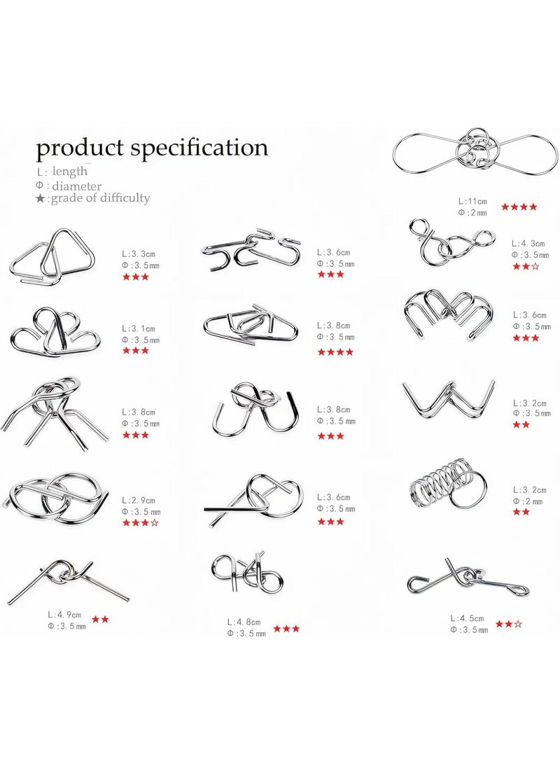 Soofam Metal Wire Puzzle Set of 24 with Pouch,Brain Teaser IQ Test Disentanglemen Iron Link Unlock Interlock Game Chinese Ring Magic Trick Toy for Party Favor Kids Adults Challenge - Image 3