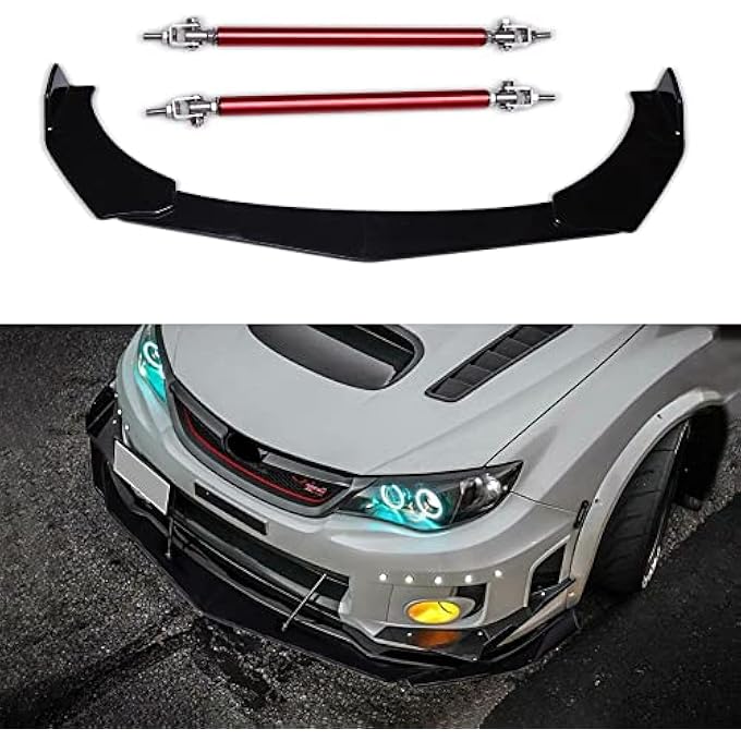 DREAMIZER Universal Front Bumper Lip Strut Rod Spoiler Wing Wide Body Kit Spoiler with Adjustable 8"-11" Support Splitter Rods (Red) - Sharp Corner - Image 1