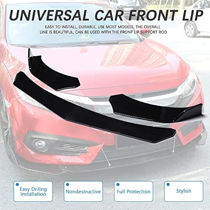 DREAMIZER Universal Front Bumper Lip Strut Rod Spoiler Wing Wide Body Kit Spoiler with Adjustable 8"-11" Support Splitter Rods (Red) - Sharp Corner - Image 2