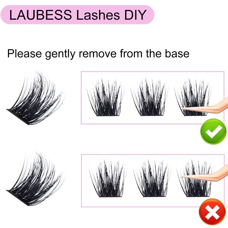 LAUBESS Cluster Lashes 72 Individual Lashes D Curl Lash Clusters Volume Eyelash Clusters DIY Lash Extension Kit Fluffy Cluster Eyelash Extensions (03-0.07D, 12mm) - Image 3